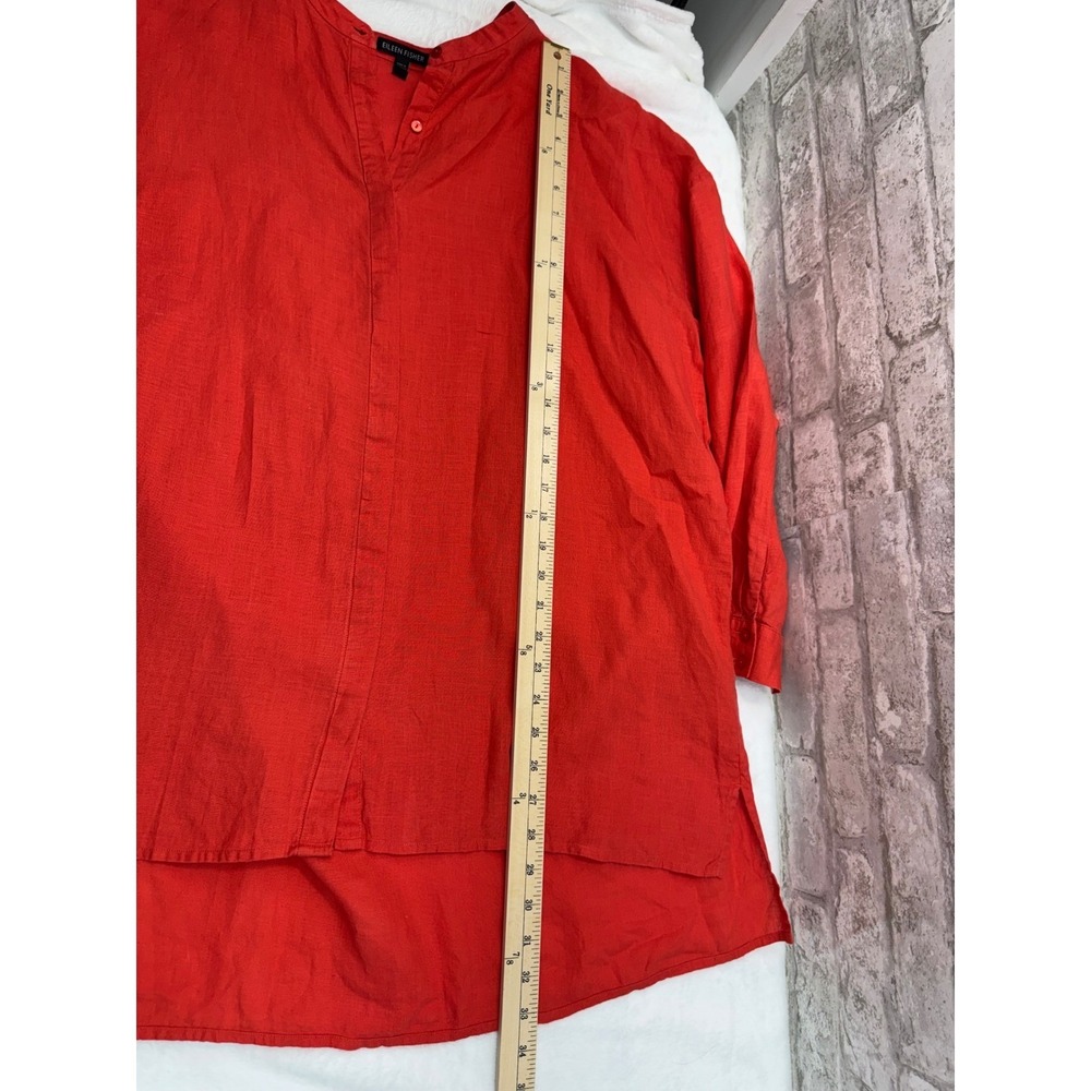 Eileen Fisher Organic‎ Linen Button Front Top Tunic Coral Orange Size Large - Picture 8 of 9